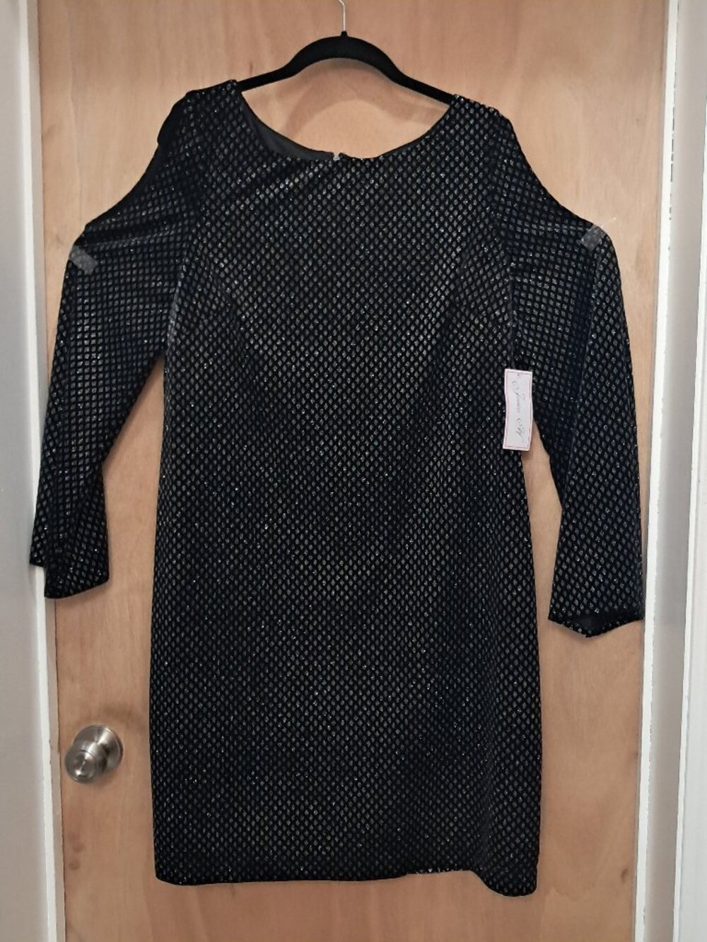 NWT Jessica Howard Black Metallic Cold Shoulder Dress Size 16